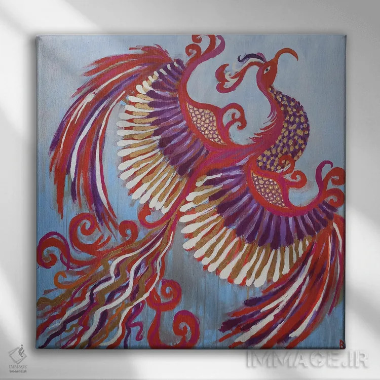 تابلو ققنوس مغرور در حال پرواز به سوی خورشید اثر بریت بردال نیلسن - نمای روبهرو روی دیوار