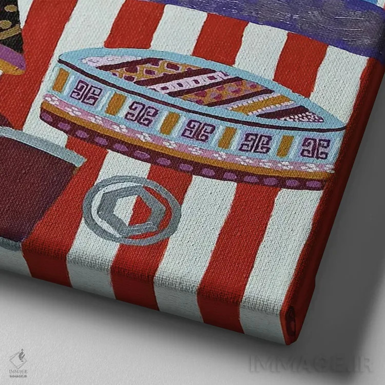 تابلو کلاههایی از اینجا و آنجا و همهجا اثر بریت بردال نیلسن - نمای نزدیک بافت بوم