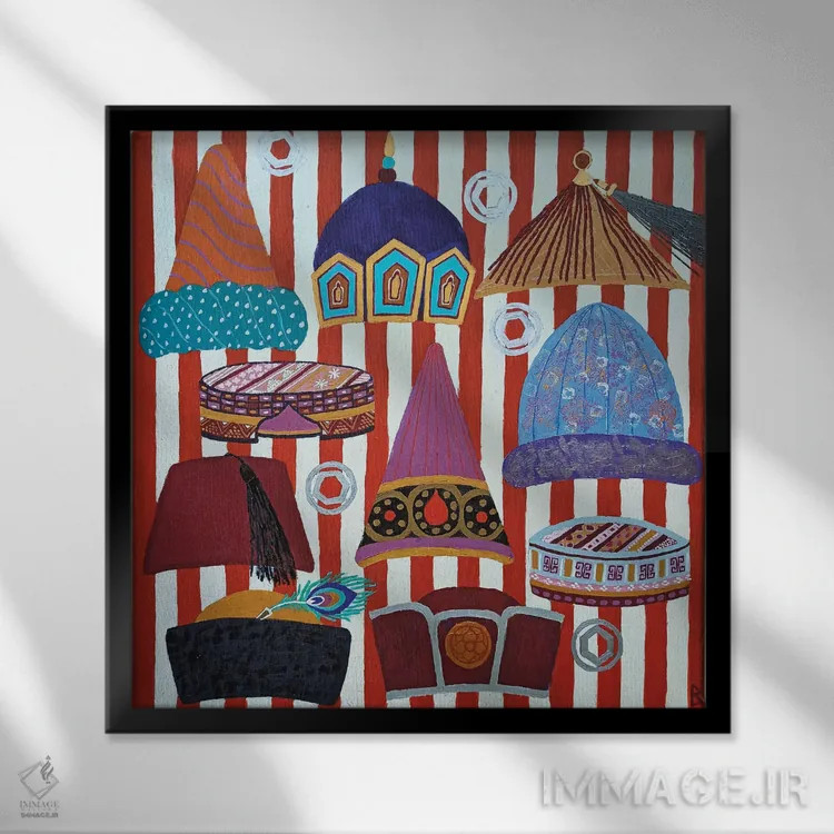 تابلو کلاههایی از اینجا و آنجا و همهجا اثر بریت بردال نیلسن - نمای قابدار مشکی