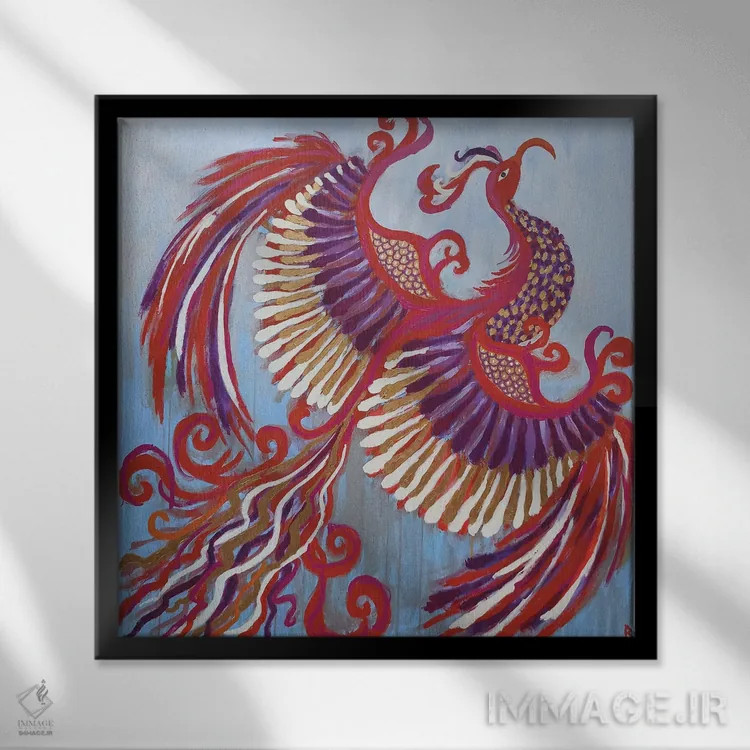 تابلو ققنوس مغرور در حال پرواز به سوی خورشید اثر بریت بردال نیلسن - نمای قابدار مشکی