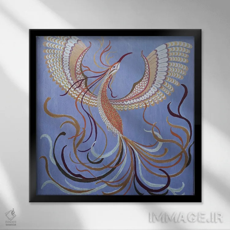 تابلو ققنوس طلایی اثر بریت بردال نیلسن - نمای قابدار مشکی