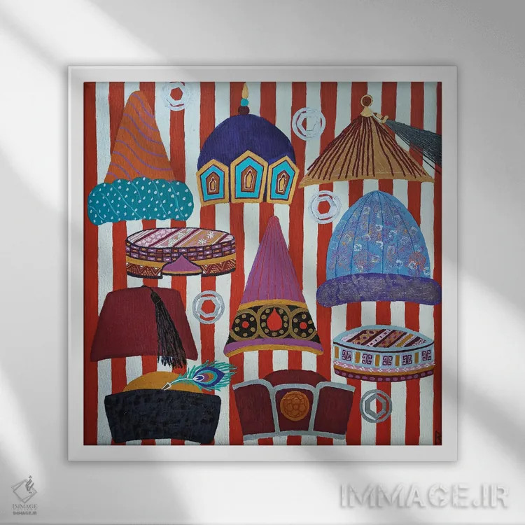 تابلو کلاههایی از اینجا و آنجا و همهجا اثر بریت بردال نیلسن - نمای قابدار سفید