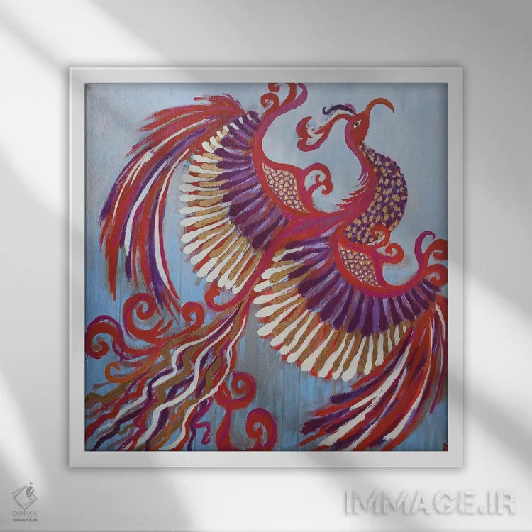 تابلو ققنوس مغرور در حال پرواز به سوی خورشید اثر بریت بردال نیلسن - نمای قابدار سفید