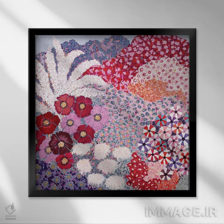 تابلو باغی با گل شقایق اثر بریت بردال نیلسن - نمای قابدار مشکی