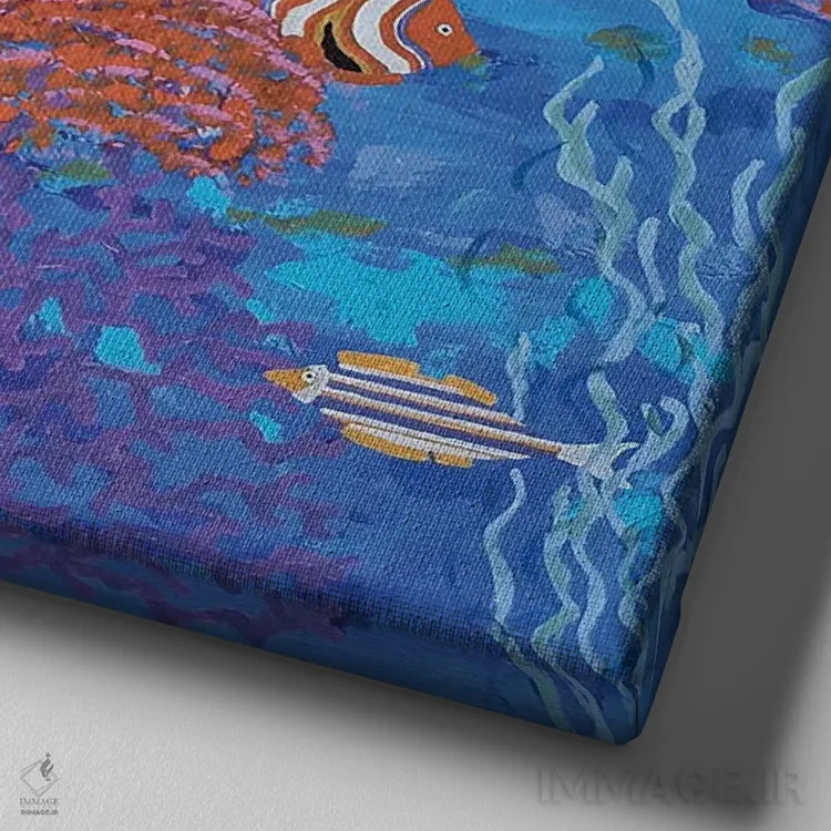 تابلو ماهیهای رنگارنگ میان تپههای مرجانی اثر بریت بردال نیلسن - نمای نزدیک بافت بوم