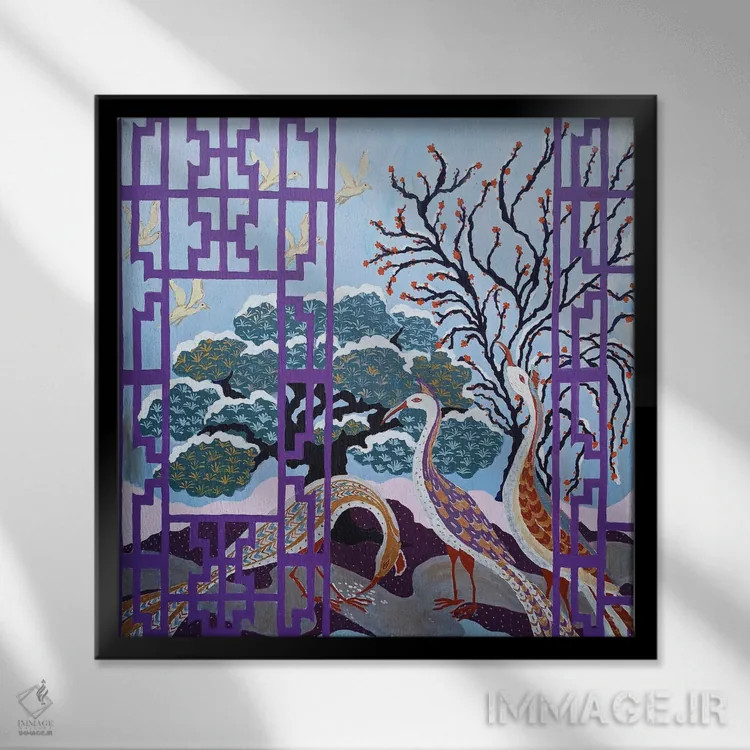 تابلو زمستان در باغ بهشتی اثر بریت بردال نیلسن - نمای قابدار مشکی