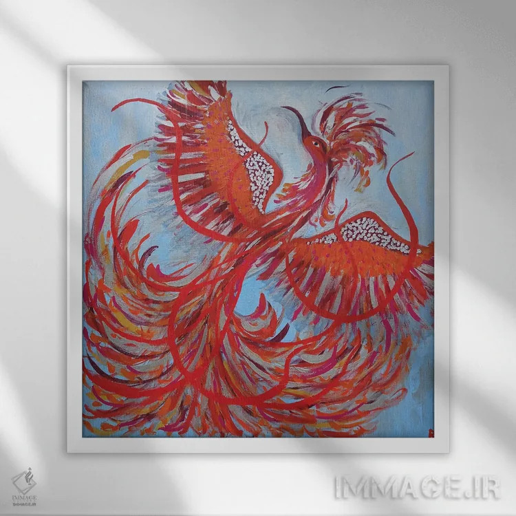 تابلو پرنده آتشین II اثر بریت بردال نیلسن - نمای قابدار سفید