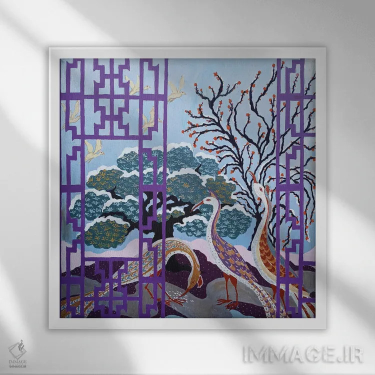 تابلو زمستان در باغ بهشتی اثر بریت بردال نیلسن - نمای قابدار سفید