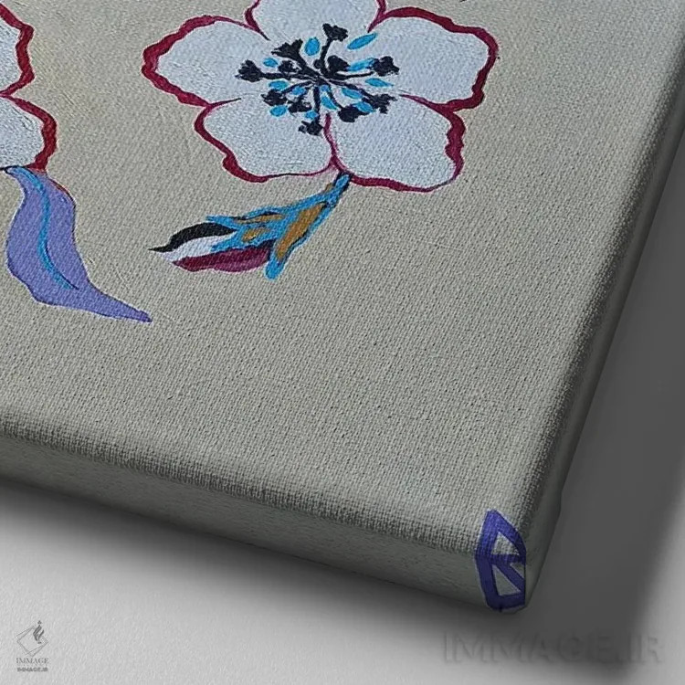 تابلو گلهای سفید اثر بریت بردال نیلسن - نمای نزدیک بافت بوم