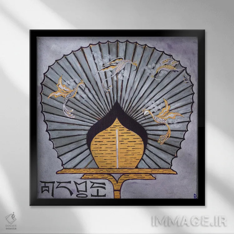 تابلو بادبزن شرقی شماره ۳ اثر بریت بردال نیلسن - نمای قابدار مشکی