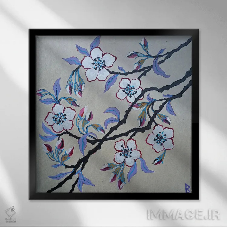 تابلو گلهای سفید اثر بریت بردال نیلسن - نمای قابدار مشکی