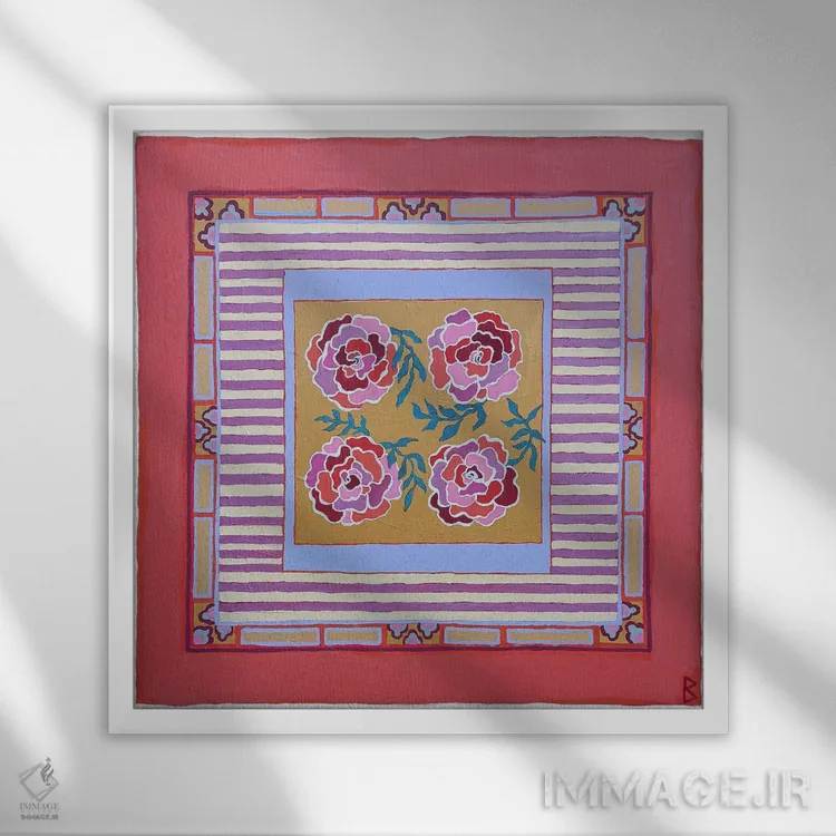 تابلو چهار گل رز اثر بریت بردال نیلسن - نمای قابدار سفید