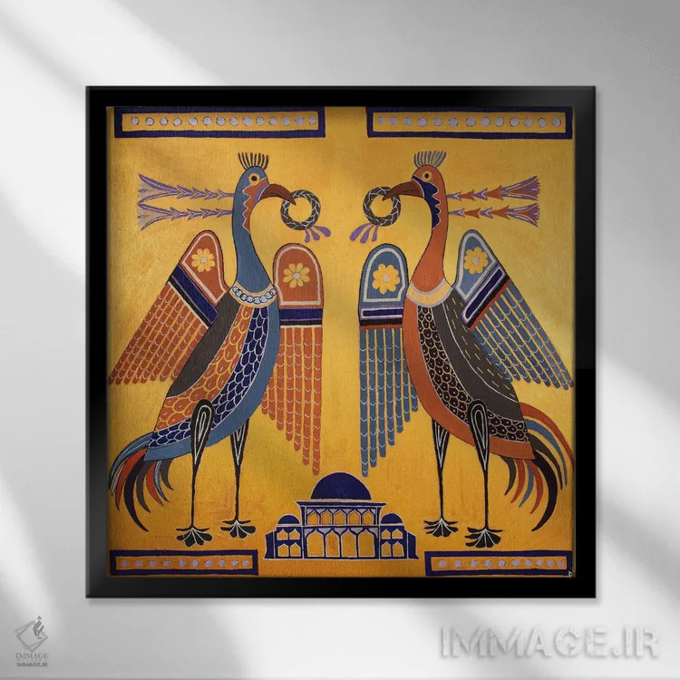تابلو پرندگان بیزانسی اثر بریت بردال نیلسن - نمای قابدار مشکی