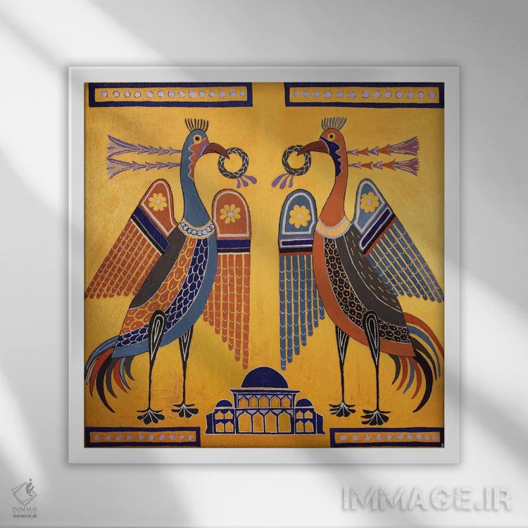 تابلو پرندگان بیزانسی اثر بریت بردال نیلسن - نمای قابدار سفید