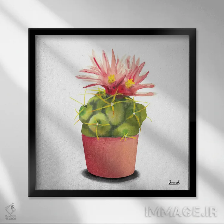 تابلو گلهای کاکتوس ۱ اثر باناروت - نمای قابدار مشکی