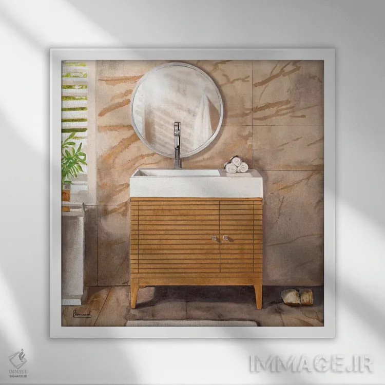 تابلو حمام مرمر ۲ اثر باناروت - نمای قابدار سفید