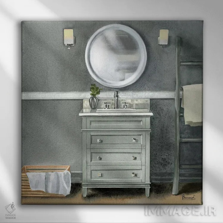 تابلو حمام خاکستری دودی ۲ اثر باناروت - نمای روبهرو روی دیوار