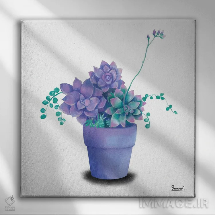 تابلو گیاهان گوشتی فیروزهای ۲ اثر باناروت - نمای روبهرو روی دیوار