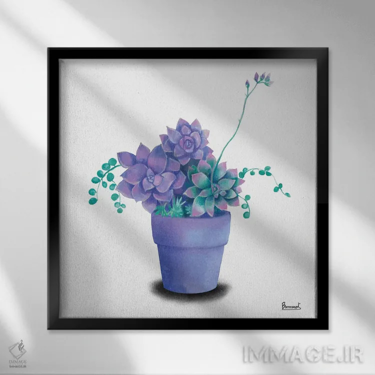 تابلو گیاهان گوشتی فیروزهای ۲ اثر باناروت - نمای قابدار مشکی