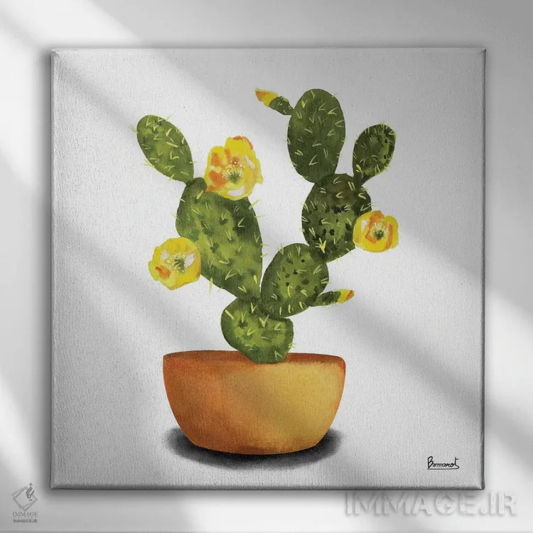 تابلو گلهای کاکتوس ۳ اثر باناروت - نمای روبهرو روی دیوار