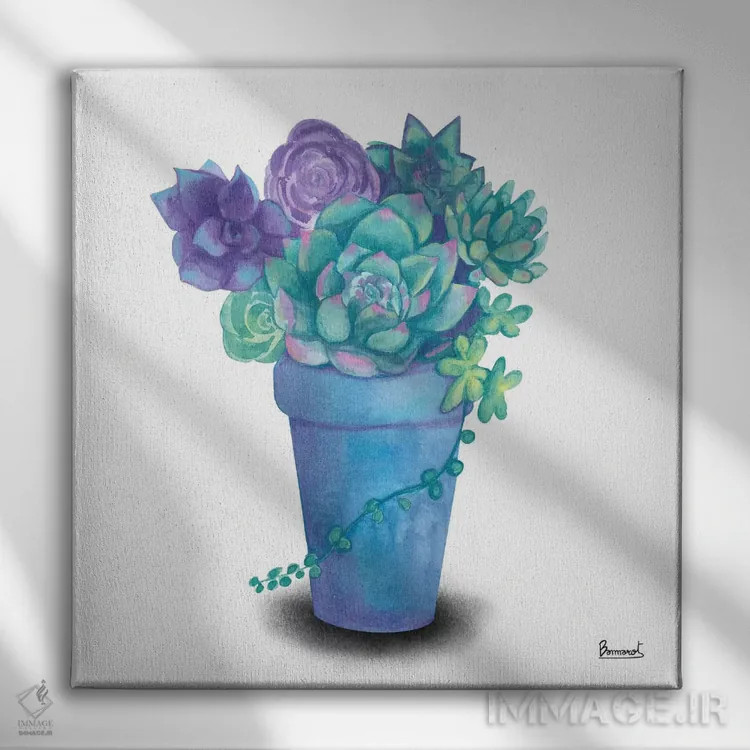 تابلو گیاهان گوشتی فیروزهای ۴ اثر باناروت - نمای روبهرو روی دیوار