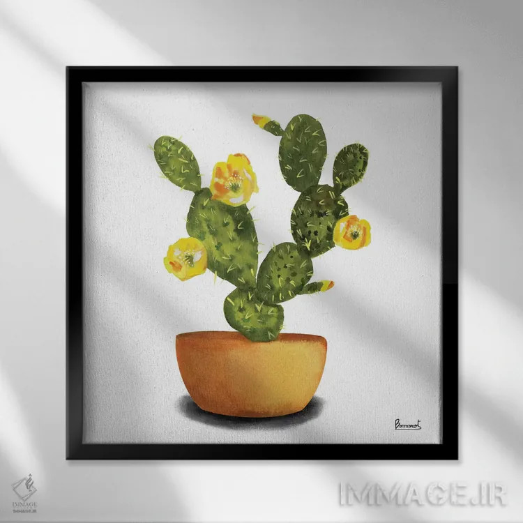 تابلو گلهای کاکتوس ۳ اثر باناروت - نمای قابدار مشکی