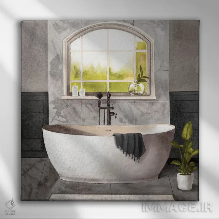 تابلو حمام مرمر ۱ (سیاه و سفید) اثر باناروت - نمای روبهرو روی دیوار