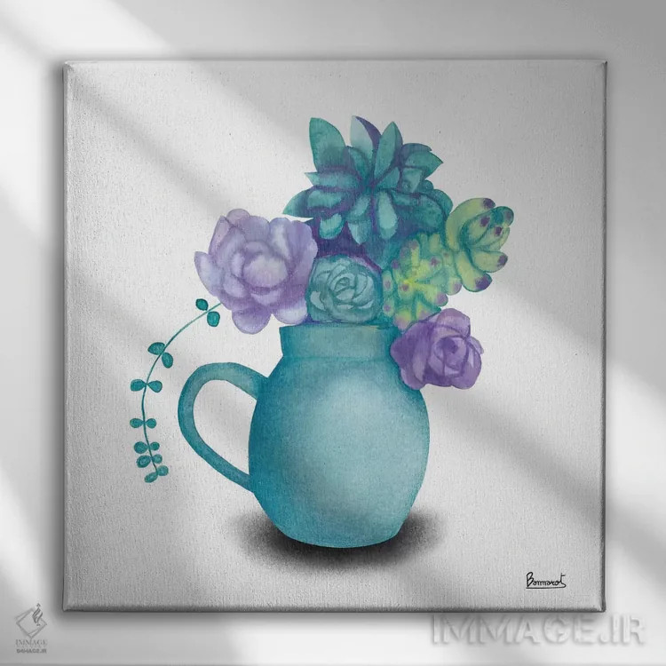 تابلو گیاهان گوشتی فیروزهای ۵ اثر باناروت - نمای روبهرو روی دیوار