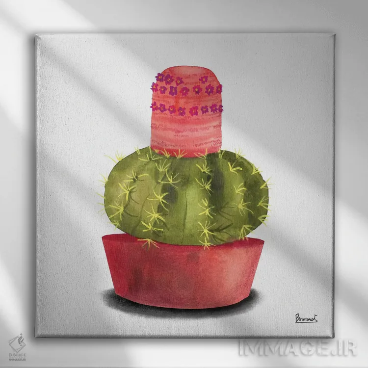 تابلو گلهای کاکتوس ۴ اثر باناروت - نمای روبهرو روی دیوار