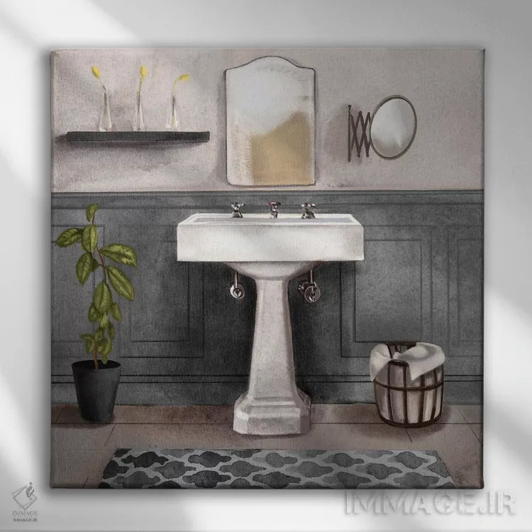 تابلو حمام آرامبخش ۱ (سیاه و سفید) اثر باناروت - نمای روبهرو روی دیوار