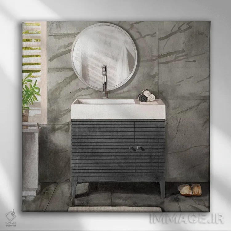 تابلو حمام مرمر ۲ (سیاه و سفید) اثر باناروت - نمای روبهرو روی دیوار