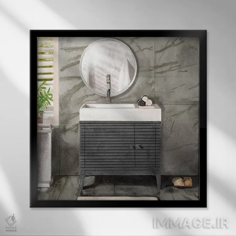 تابلو حمام مرمر ۲ (سیاه و سفید) اثر باناروت - نمای قابدار مشکی