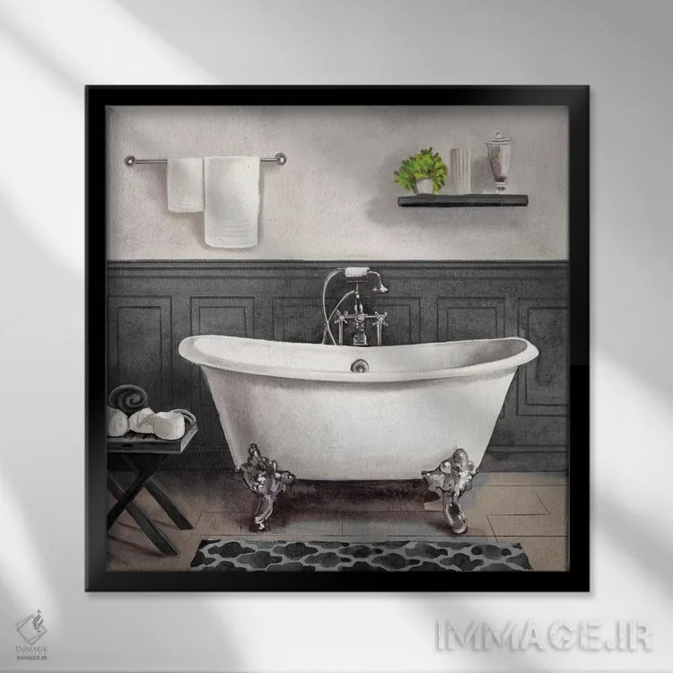تابلو حمام آرامبخش ۲ (سیاه و سفید) اثر باناروت - نمای قابدار مشکی