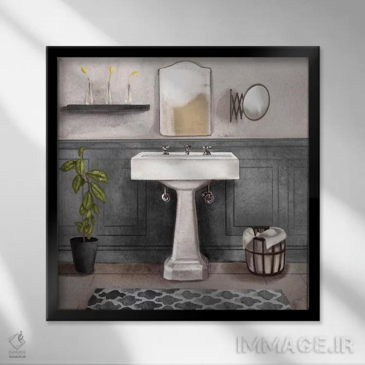 تابلو حمام آرامبخش ۱ (سیاه و سفید) اثر باناروت - نمای قابدار مشکی