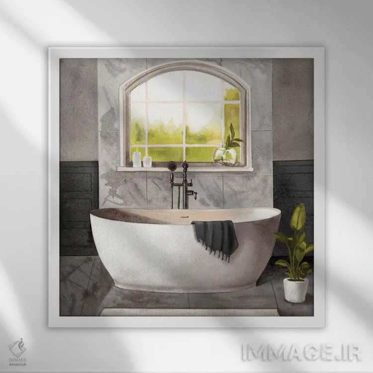 تابلو حمام مرمر ۱ (سیاه و سفید) اثر باناروت - نمای قابدار سفید