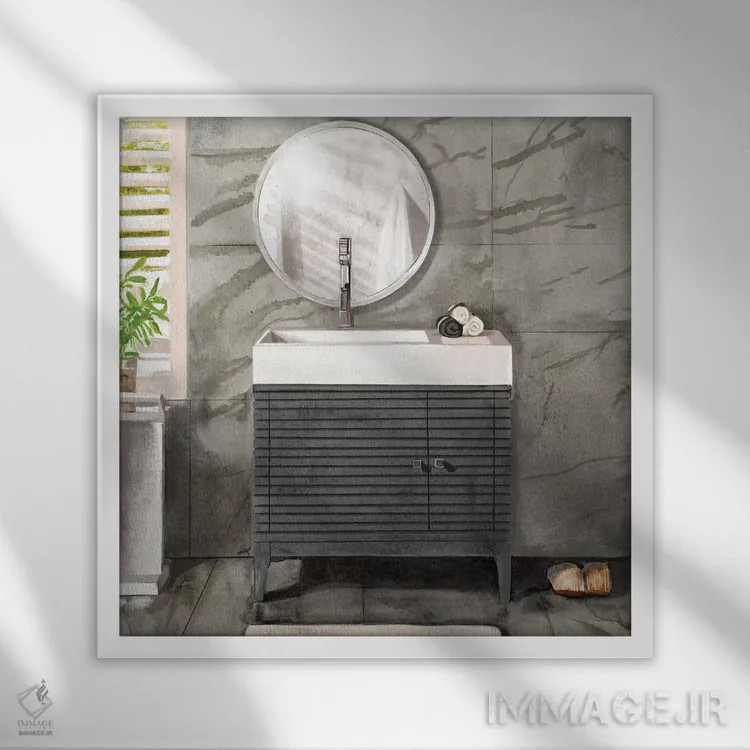 تابلو حمام مرمر ۲ (سیاه و سفید) اثر باناروت - نمای قابدار سفید