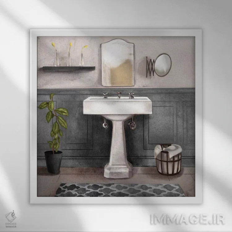 تابلو حمام آرامبخش ۱ (سیاه و سفید) اثر باناروت - نمای قابدار سفید