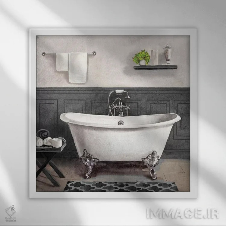 تابلو حمام آرامبخش ۲ (سیاه و سفید) اثر باناروت - نمای قابدار سفید