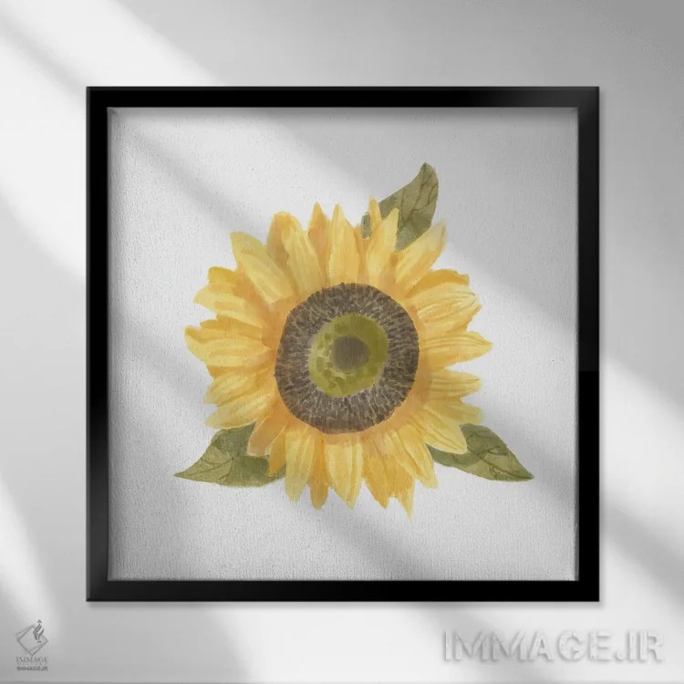 تابلو یک گل آفتابگردان ۱ اثر باناروت - نمای قابدار مشکی