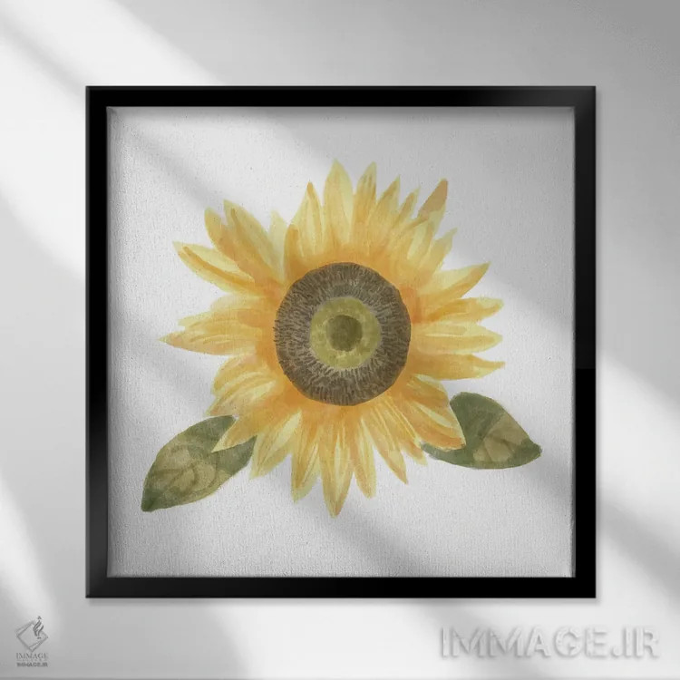 تابلو یک گل آفتابگردان ۲ اثر باناروت - نمای قابدار مشکی