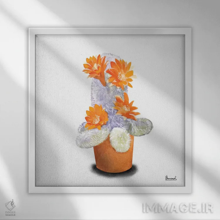 تابلو گلهای کاکتوس ۶ اثر باناروت - نمای قابدار سفید