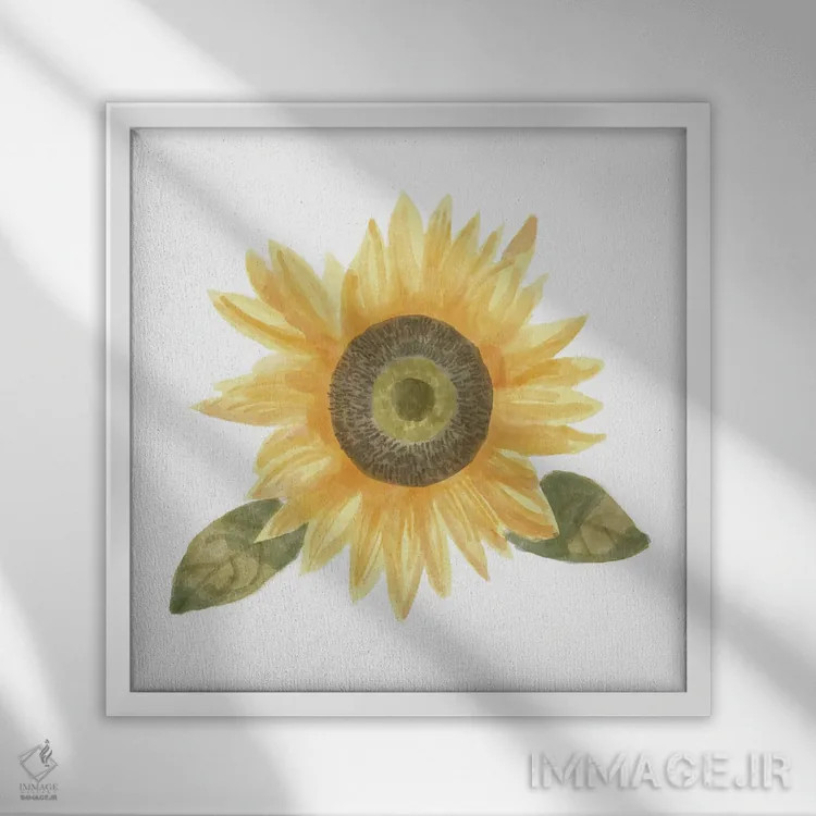 تابلو یک گل آفتابگردان ۲ اثر باناروت - نمای قابدار سفید