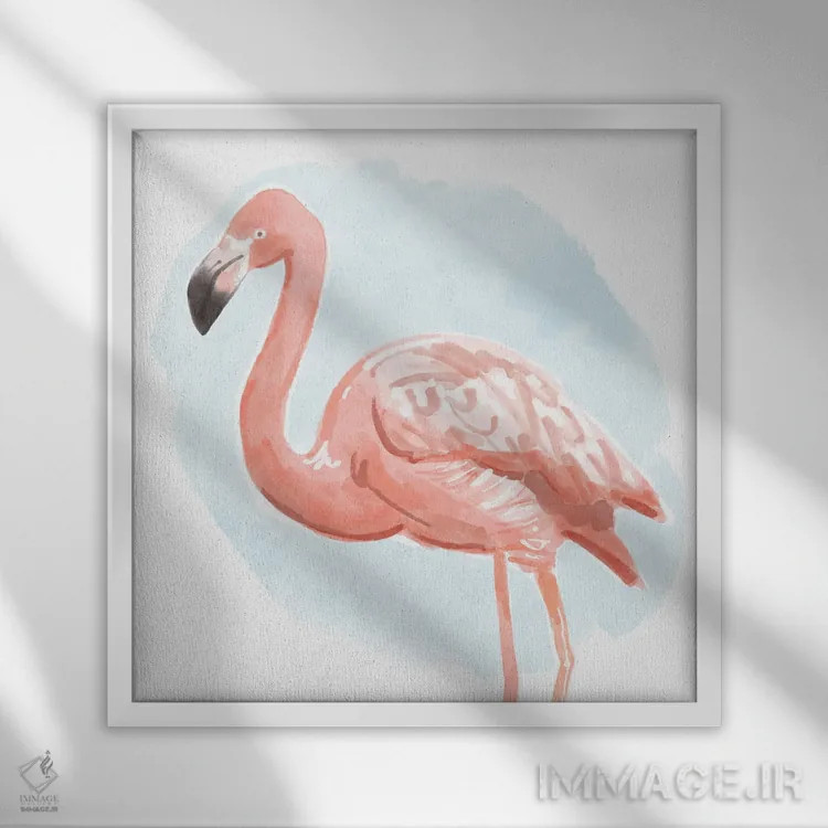 تابلو فلامینگوی گرمسیری ۱ اثر باناروت - نمای قابدار سفید