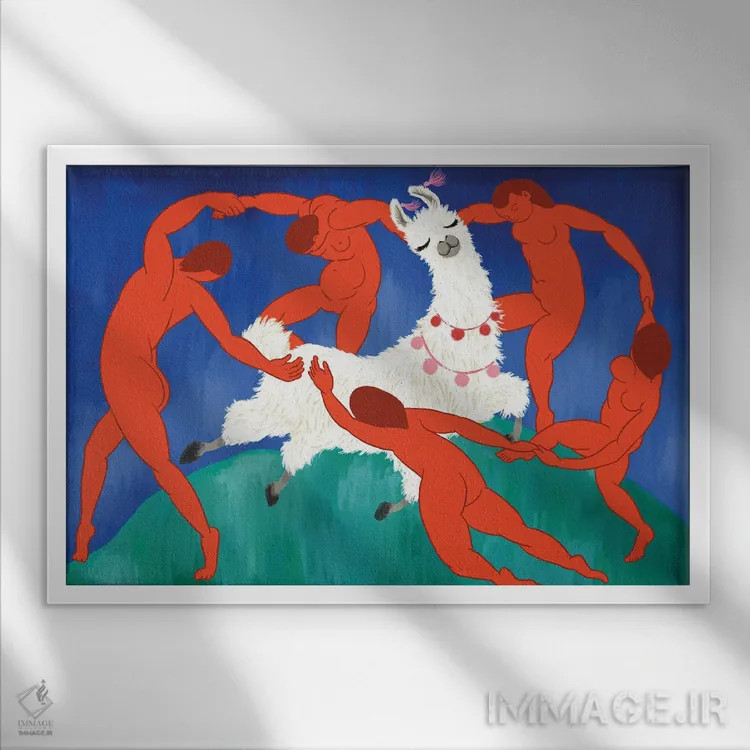 تابلو رقص با لاما اثر بگ نوز ورک (استودیو) - نمای قابدار سفید
