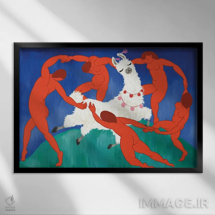 تابلو رقص با لاما اثر بگ نوز ورک (استودیو) - نمای قابدار مشکی