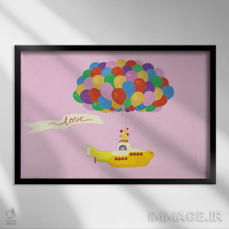 تابلو پرواز شادی با زیردریایی زرد اثر بگ نوز ورک (استودیو) - نمای قابدار مشکی