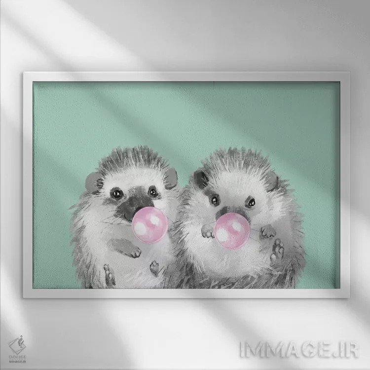 تابلو دوقلوهای جوجهتیغی بازیگوش اثر بگ نوز ورک (استودیو) - نمای قابدار سفید