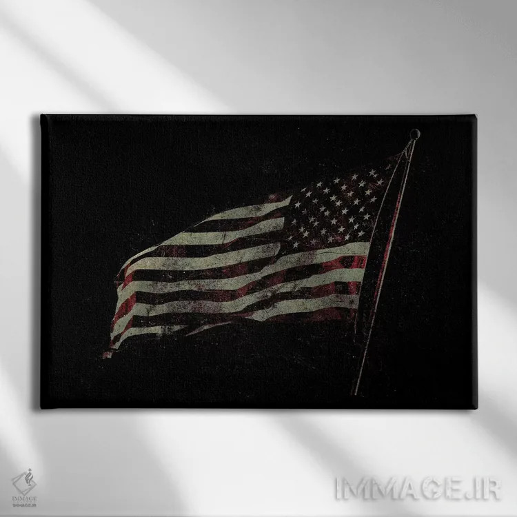 تابلو پرچم آمریکا اثر ۳۳ استخوان شکسته - نمای روبهرو روی دیوار