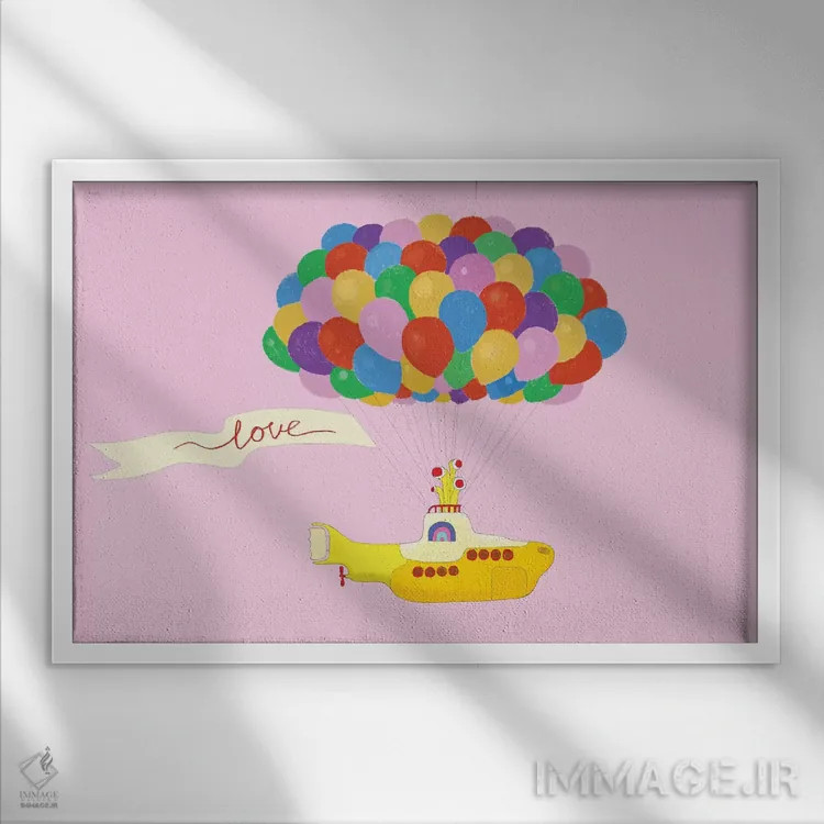 تابلو پرواز شادی با زیردریایی زرد اثر بگ نوز ورک (استودیو) - نمای قابدار سفید