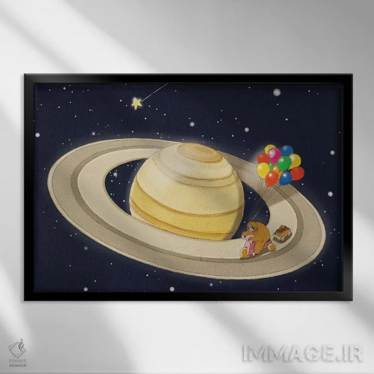 تابلو تنبل در سواری شاد روی زحل اثر بگ نوز ورک (استودیو) - نمای قابدار مشکی